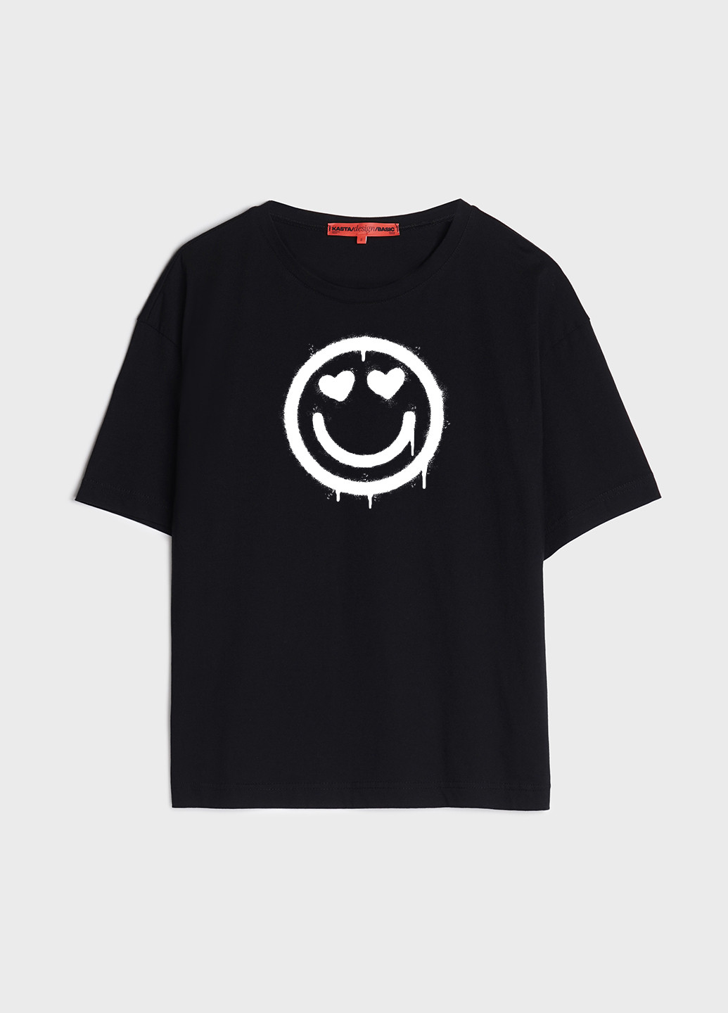 Черная летняя футболка женская оверсайз смайлик KASTA design