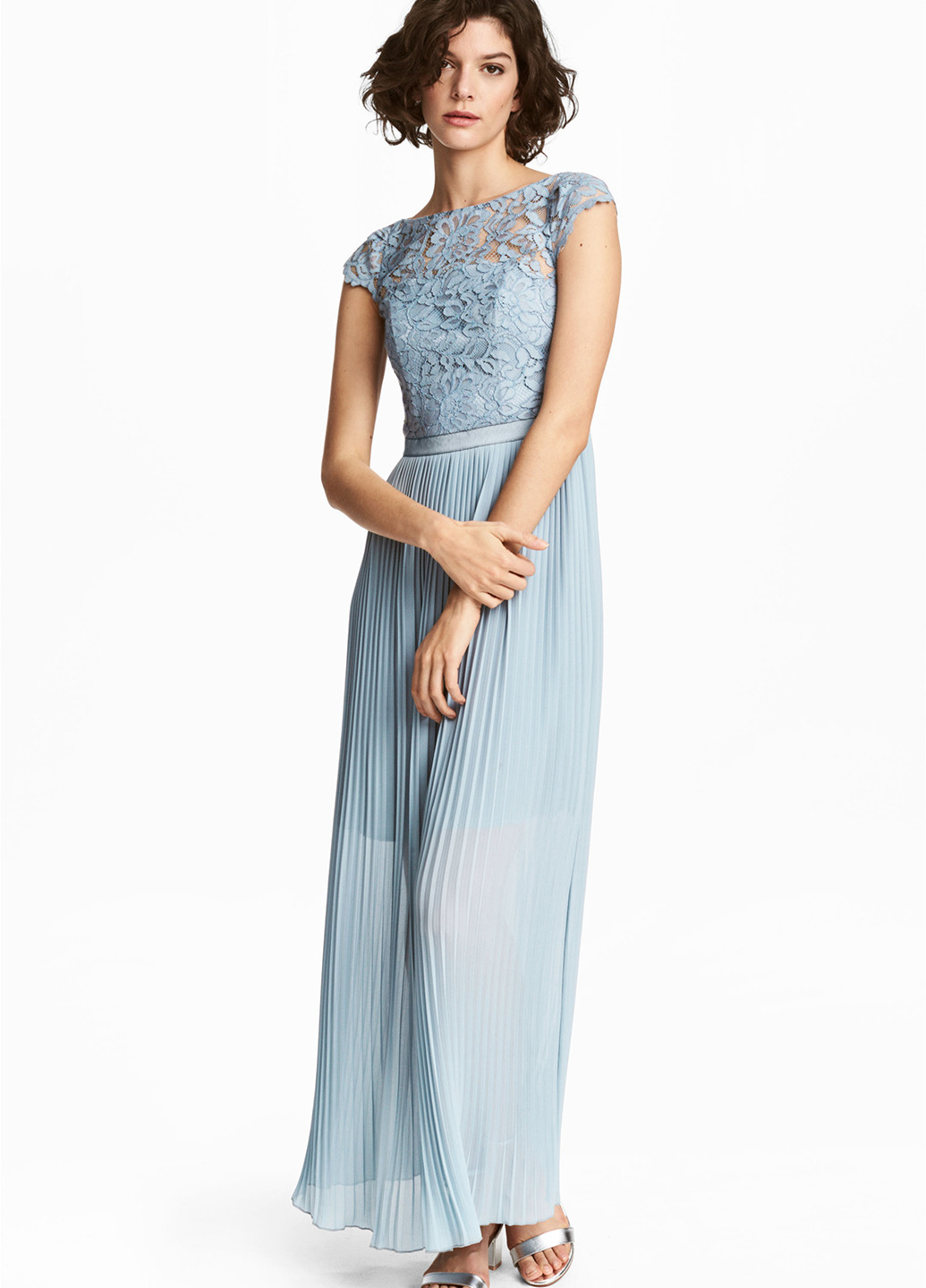 Голубое вечернее платье плиссированное, клеш H&M однотонное