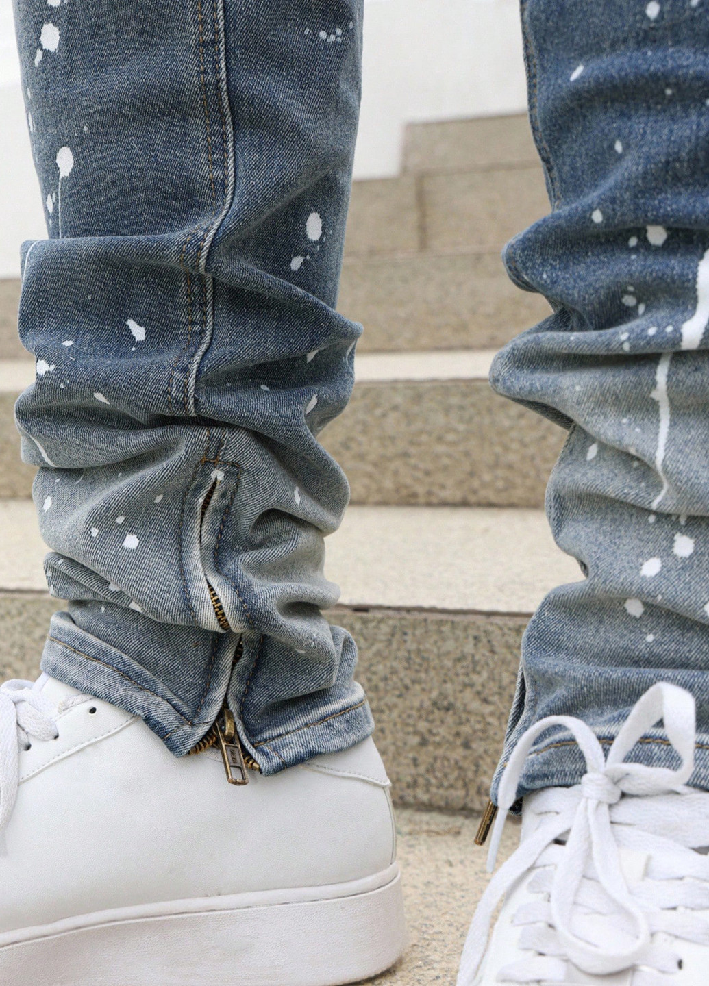 Серо-синие демисезонные слим джинсы SHEIN