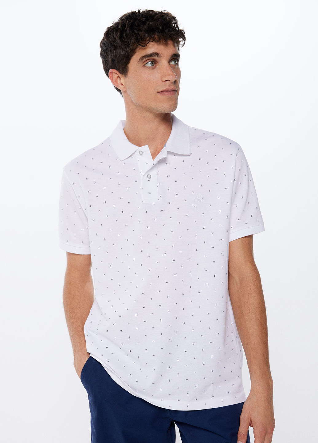 Белая футболка-поло для мужчин Springfield с геометрическим узором