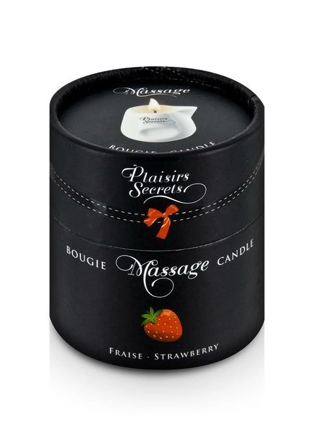 Масажна свічка Strawberry (80 мл) подарункова упаковка, керамічний посуд Plaisirs Secrets (254151893)