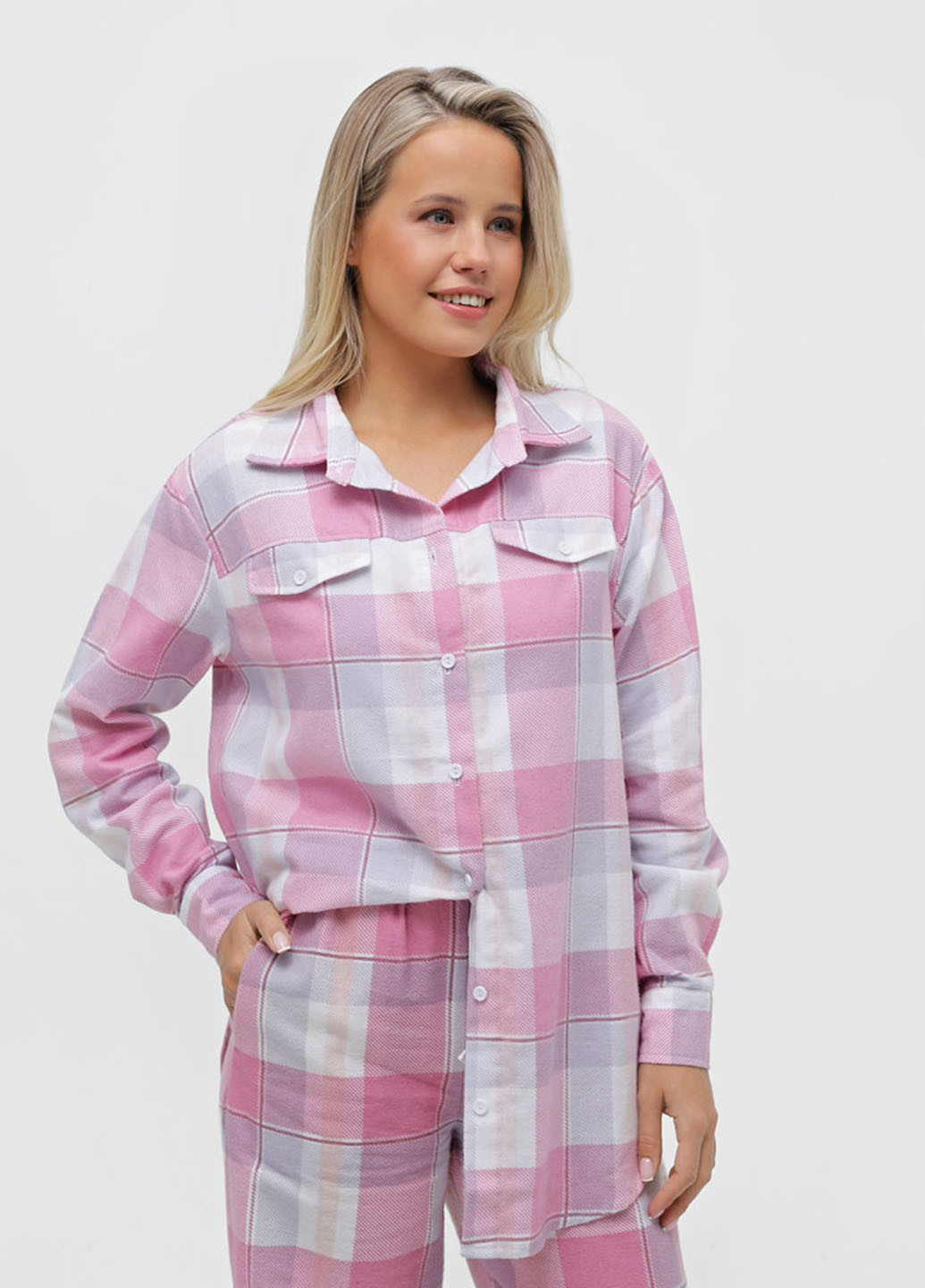 Розовая домашний рубашка в клетку Promin
