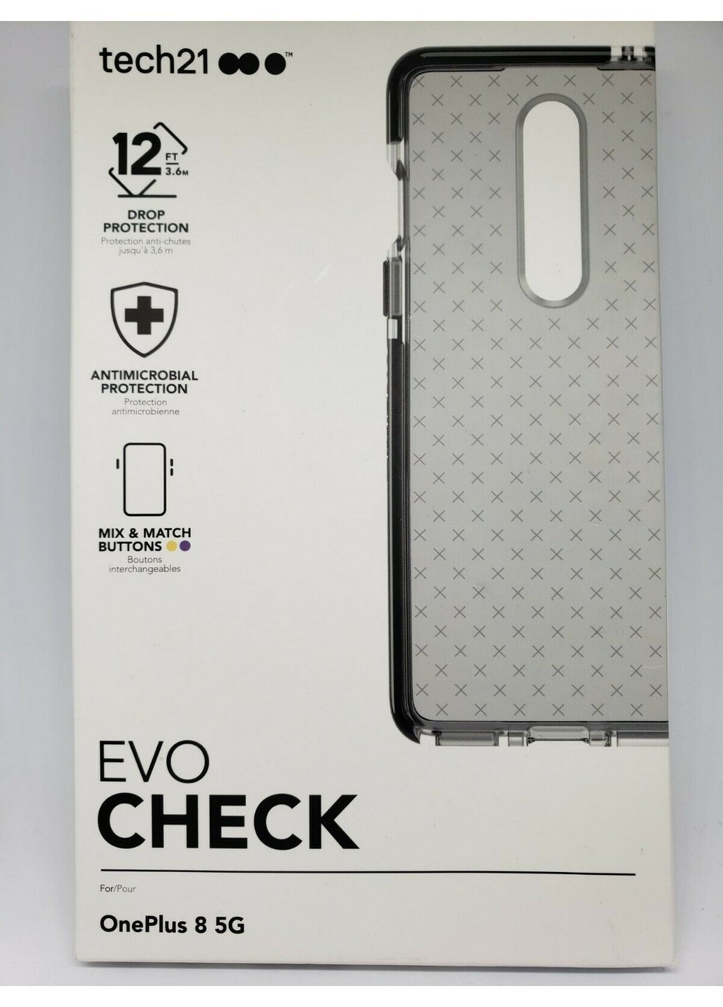 Чехол противоударный с антимикробным покрытием Evo Check для OnePlus 8 Smoke Black Tech21 (215489230)