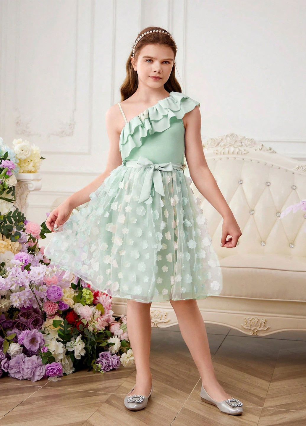 Светло-зеленый летний костюм (топ, юбка) SHEIN