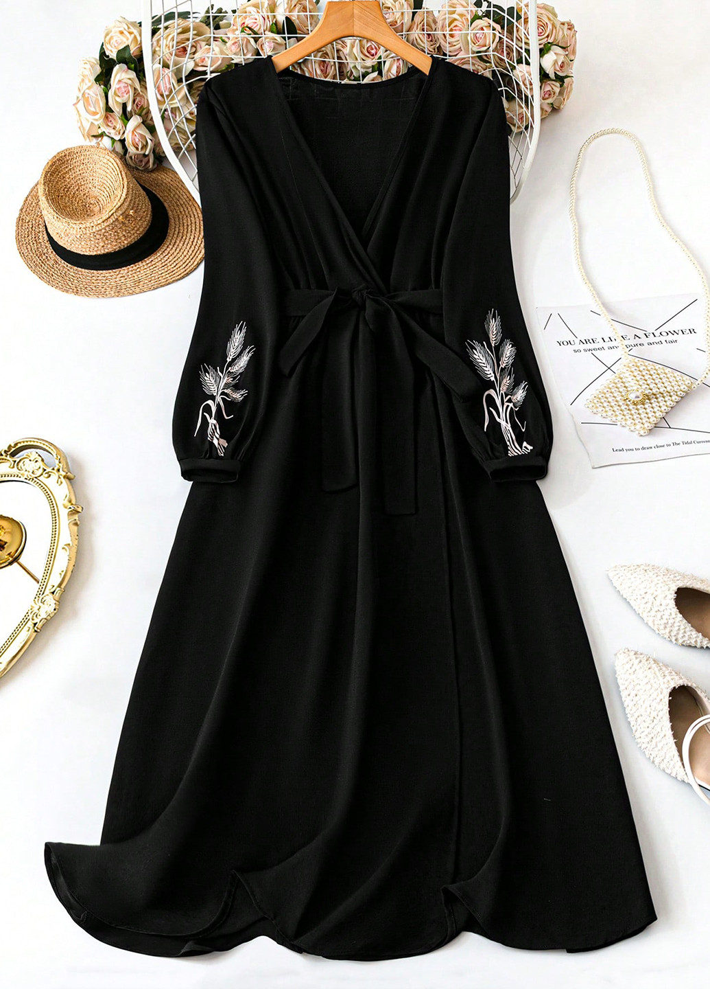 Черное праздничный, кэжуал платье а-силуэт SHEIN с рисунком