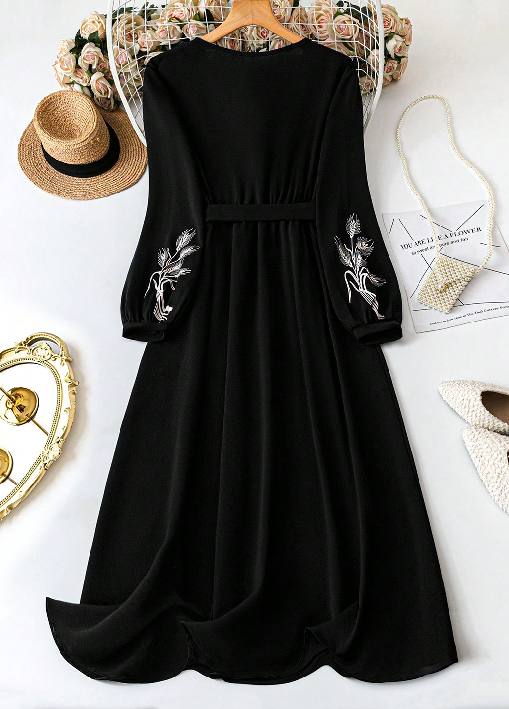 Черное праздничный, кэжуал платье а-силуэт SHEIN с рисунком