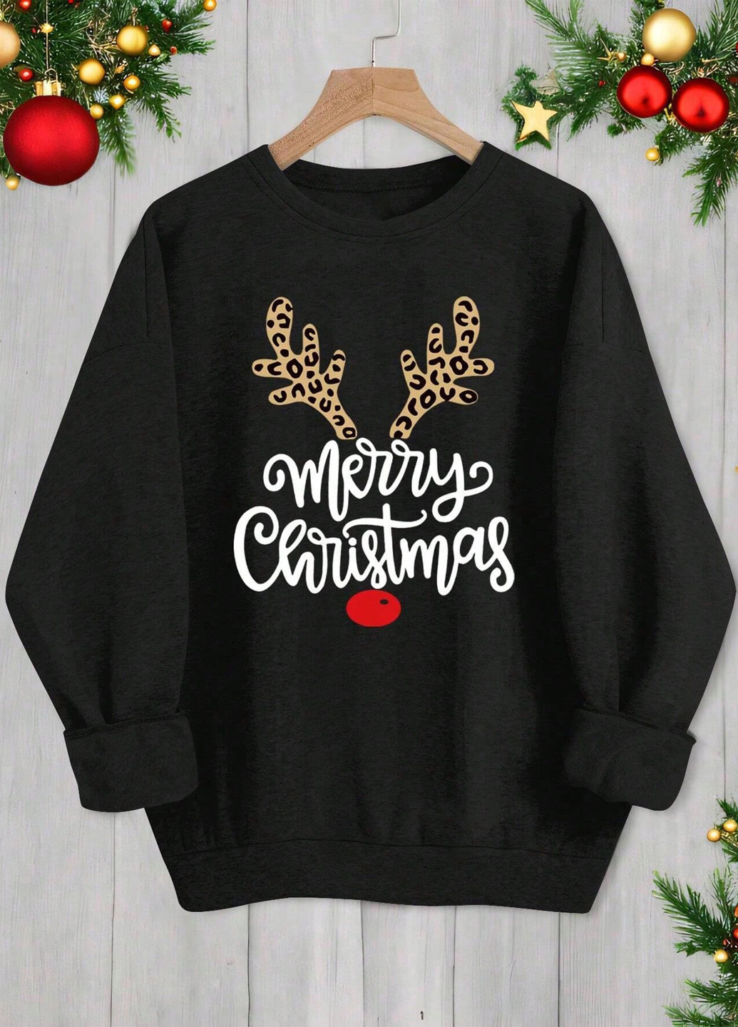 Черный свитшот SHEIN новогодний без декора (353087104)