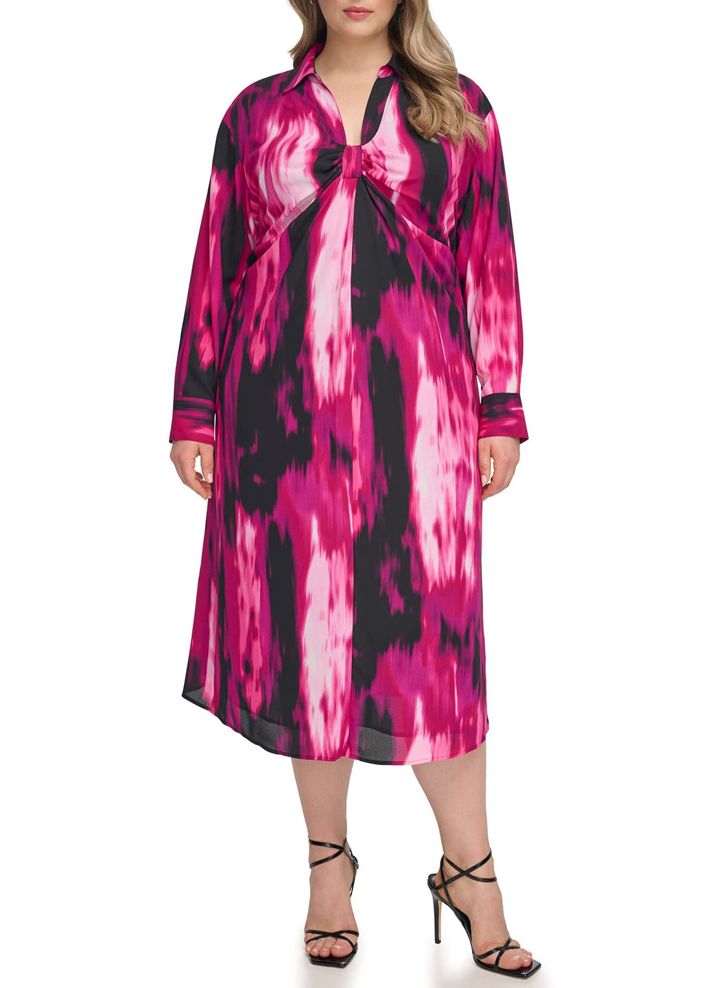 Розовое кэжуал платье а-силуэт Calvin Klein с абстрактным узором