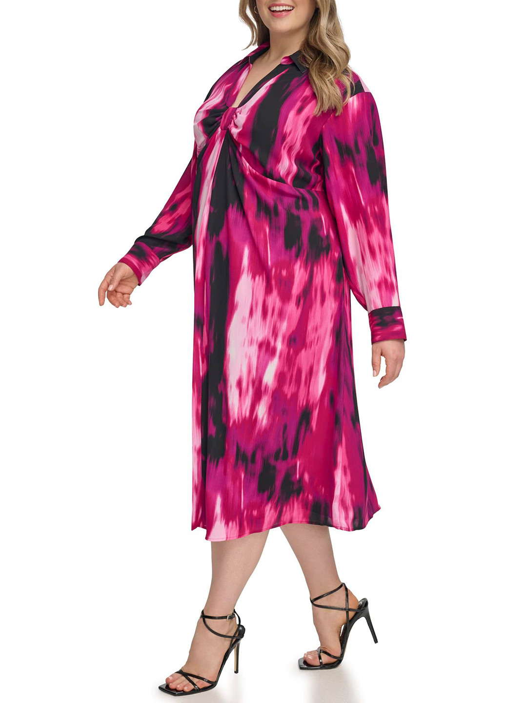 Розовое кэжуал платье а-силуэт Calvin Klein с абстрактным узором