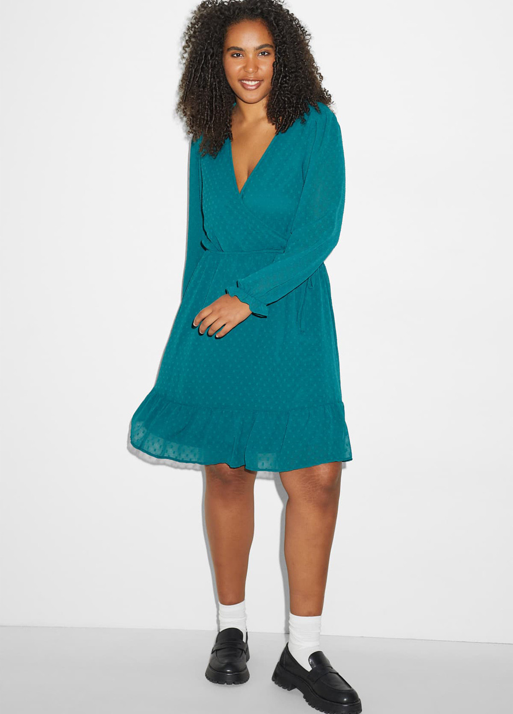 Зеленое кэжуал платье а-силуэт C&A однотонное