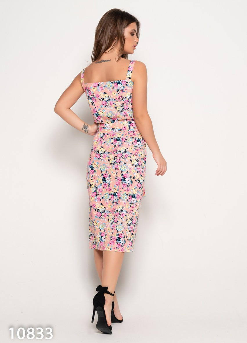 Розовое повседневный платье женское футляр ISSA PLUS с цветочным принтом