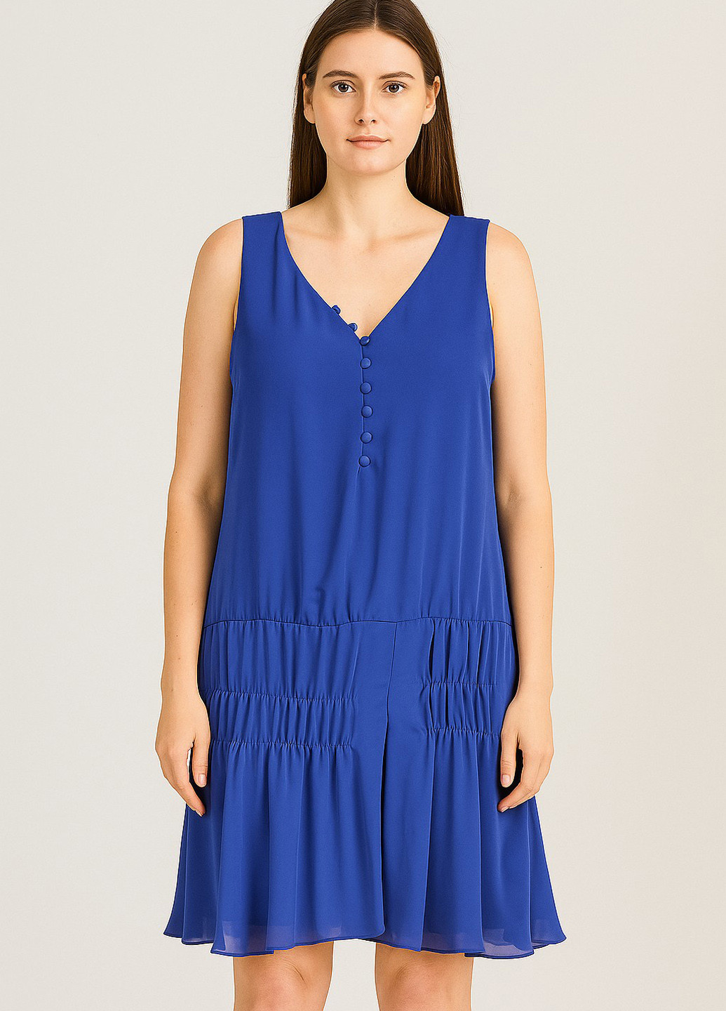 Синее кэжуал платье а-силуэт Sassofono однотонное