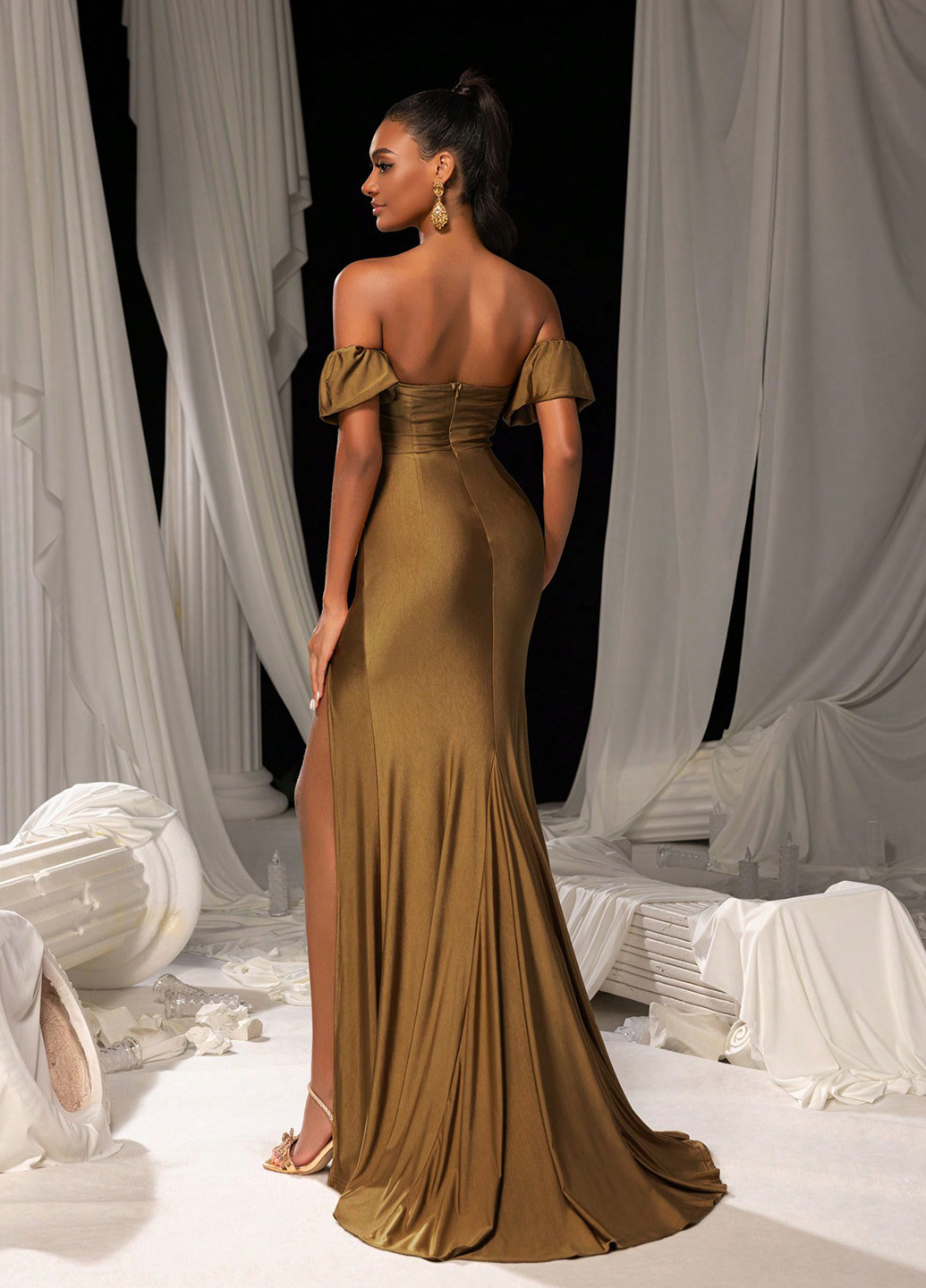 Бронзова вечірня сукня годе SHEIN однотонна