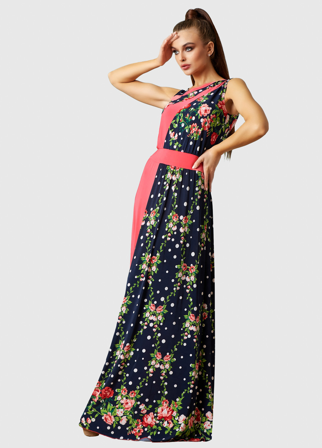 Комбінована кежуал сукня кльош ST-Seventeen з квітковим принтом