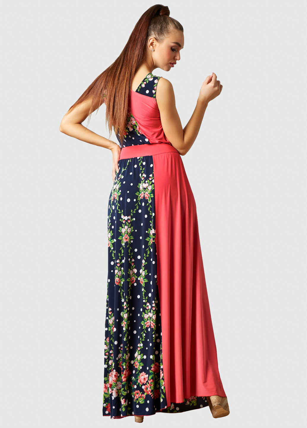 Комбінована кежуал сукня кльош ST-Seventeen з квітковим принтом