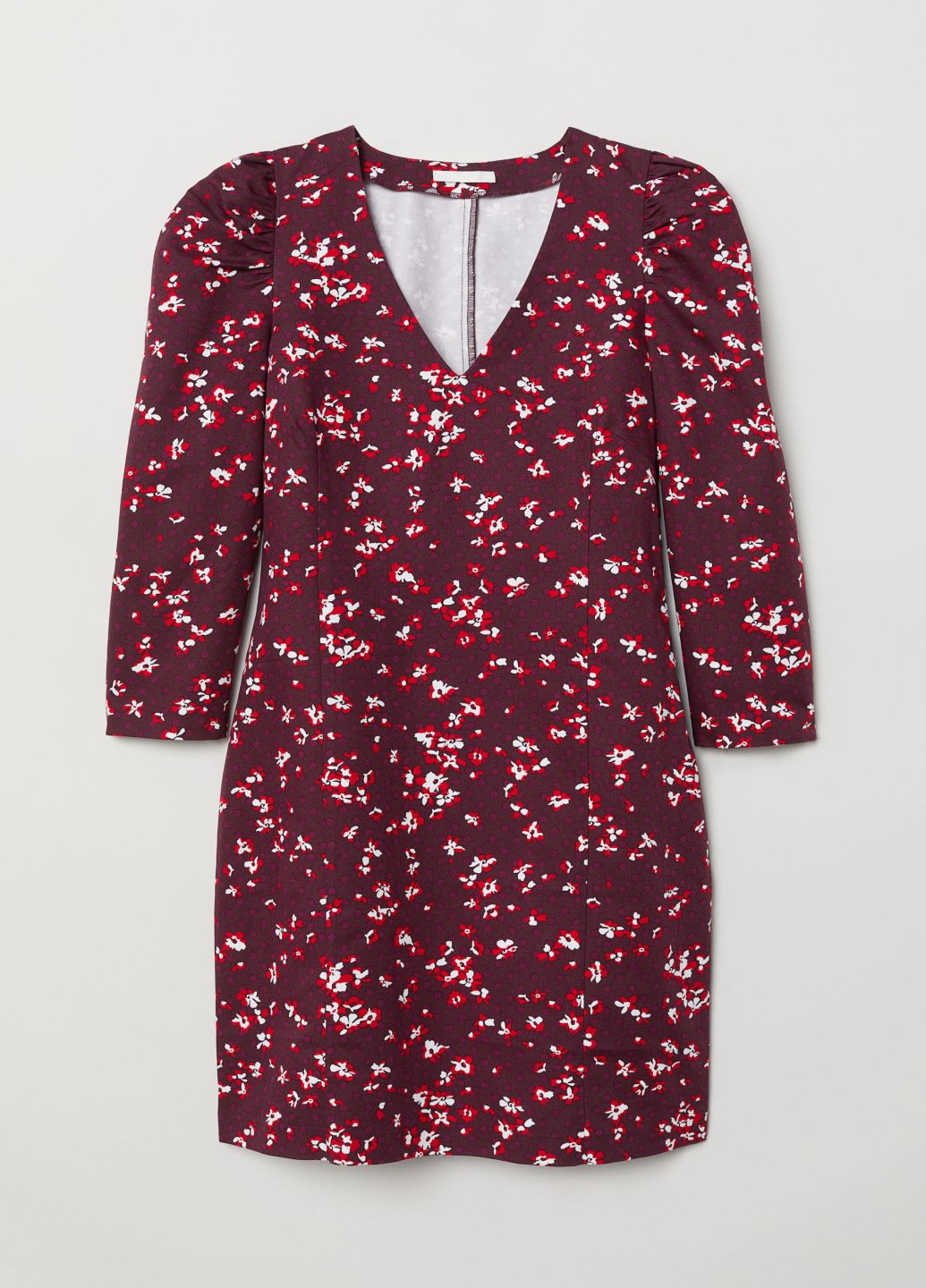 Бордовое кэжуал платье футляр H&M с цветочным принтом