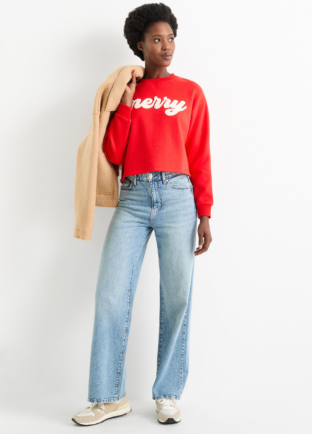 Червоний світшот C&A однотонний флокування (353313777)