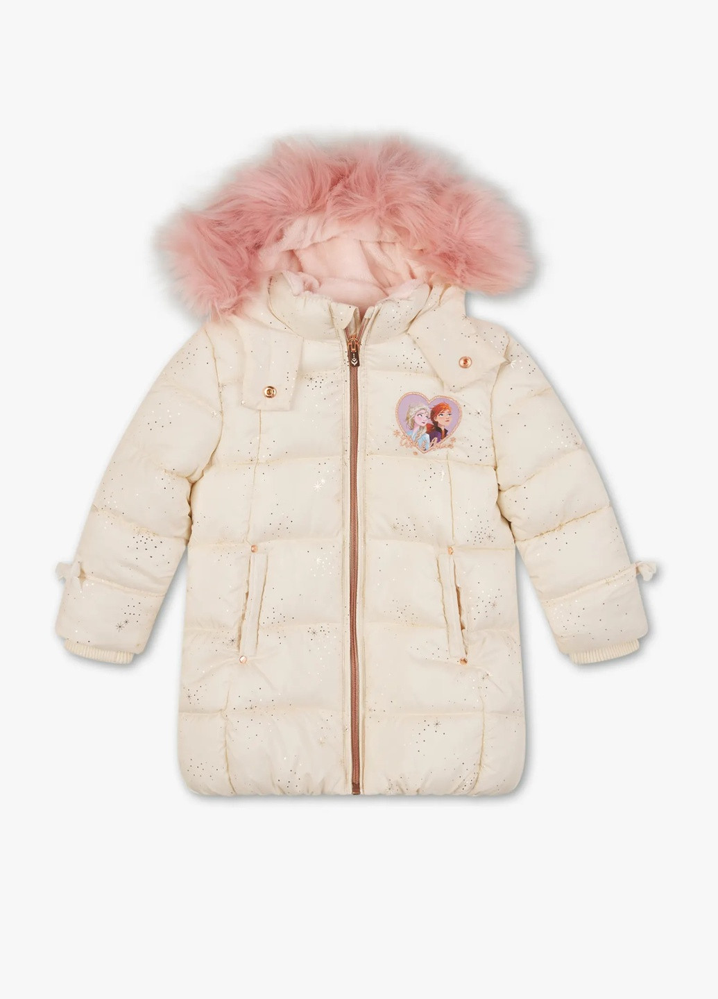 Бежевая зимняя детская зимняя куртка с опушкой на девочку C&A