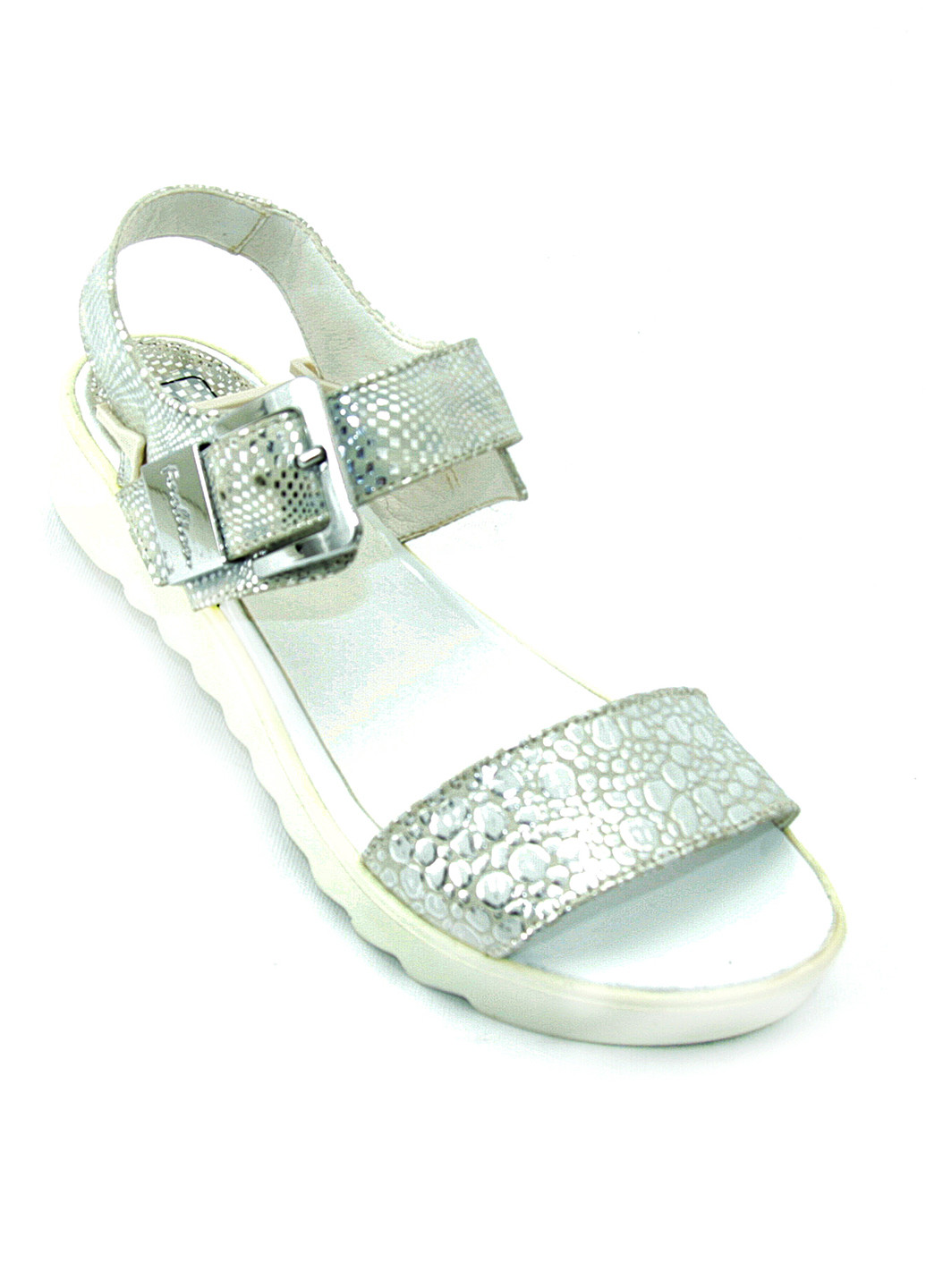Серебряные босоножки Mila с ремешком с белой подошвой, волнистая подошва