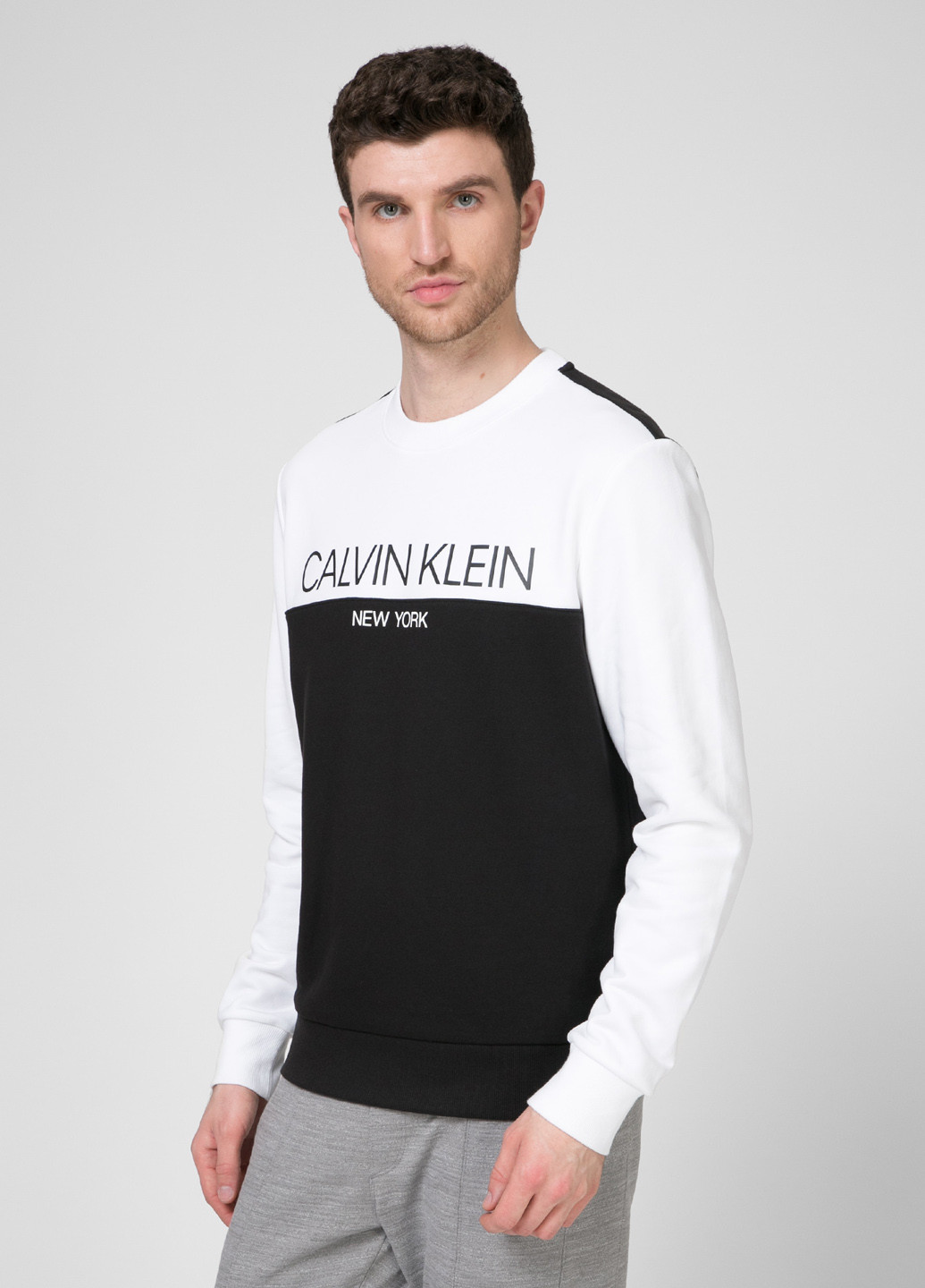 Свитшот Calvin Klein - Прямой крой логотип черно-белый кэжуал трикотаж - (183869934)