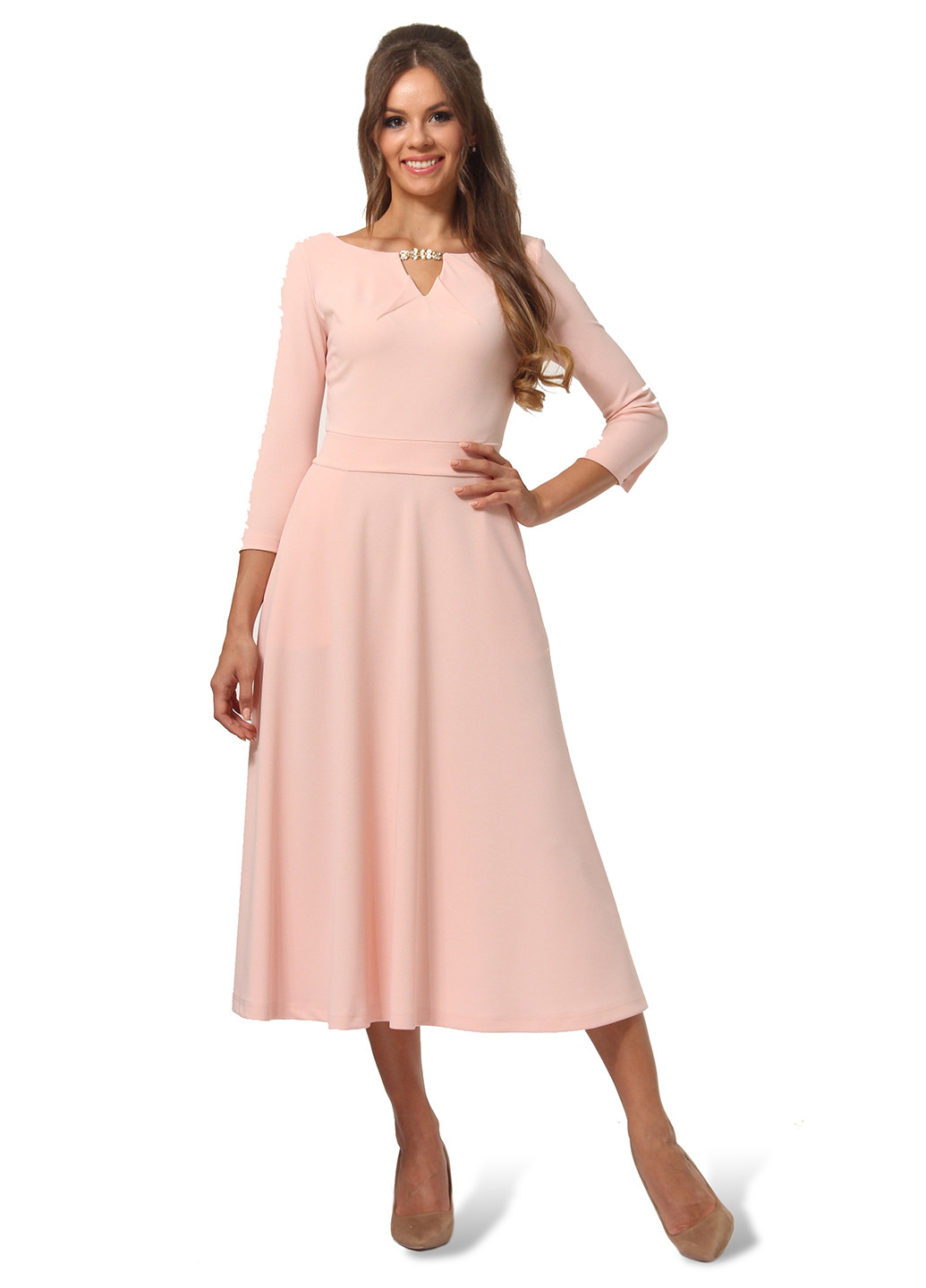 Светло-розовое кэжуал платье клеш Lada Lucci однотонное