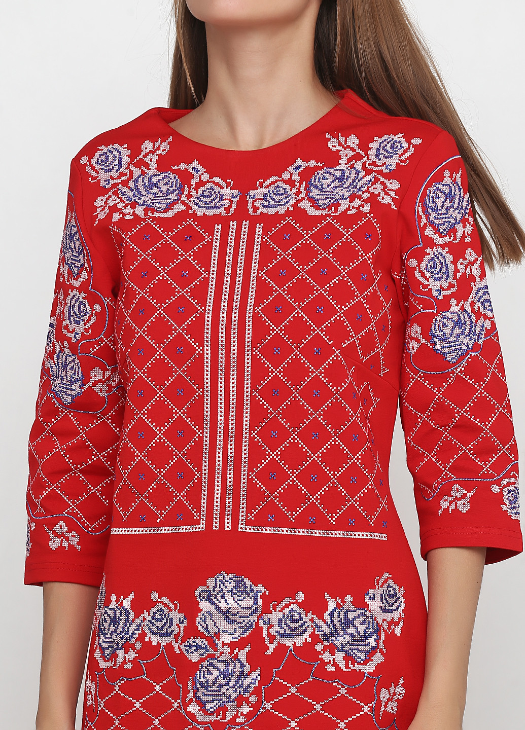 Вышиванка ЕтноМодерн Платье орнамент красная кэжуал полиэстер