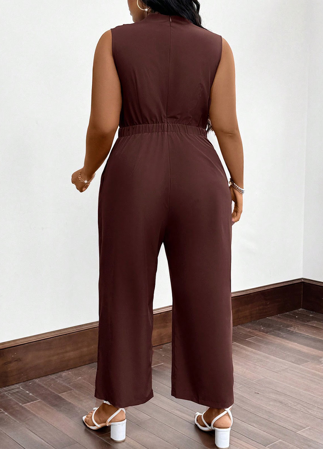 Комбінезон SHEIN комбінезон-брюки однотонний темно-коричневий кежуал поліестер