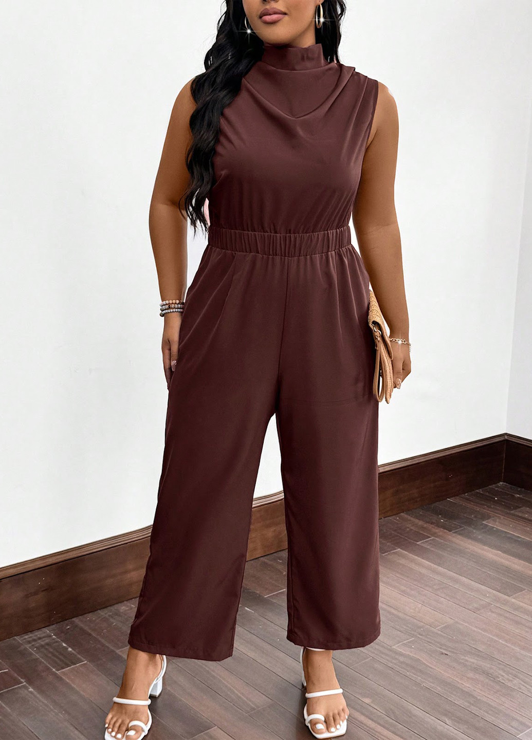 Комбінезон SHEIN комбінезон-брюки однотонний темно-коричневий кежуал поліестер