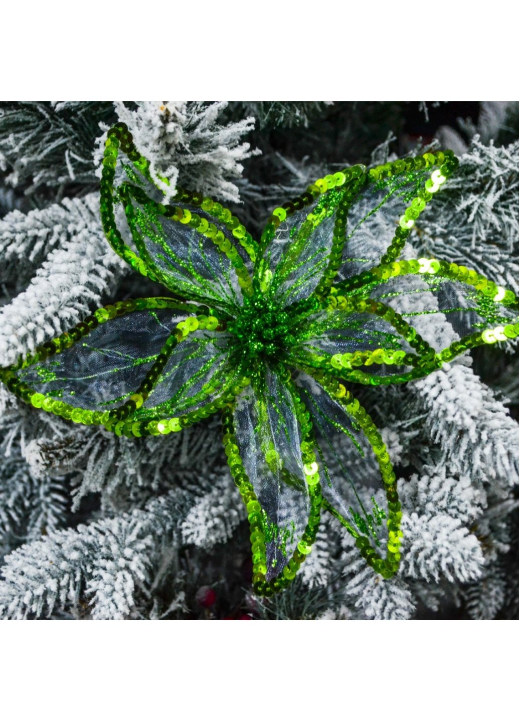 Ялинкова іграшка квітка пуансеттії Розкіш напівпрозорий зелена, 23*23см (750302) YES! Fun (254593220)