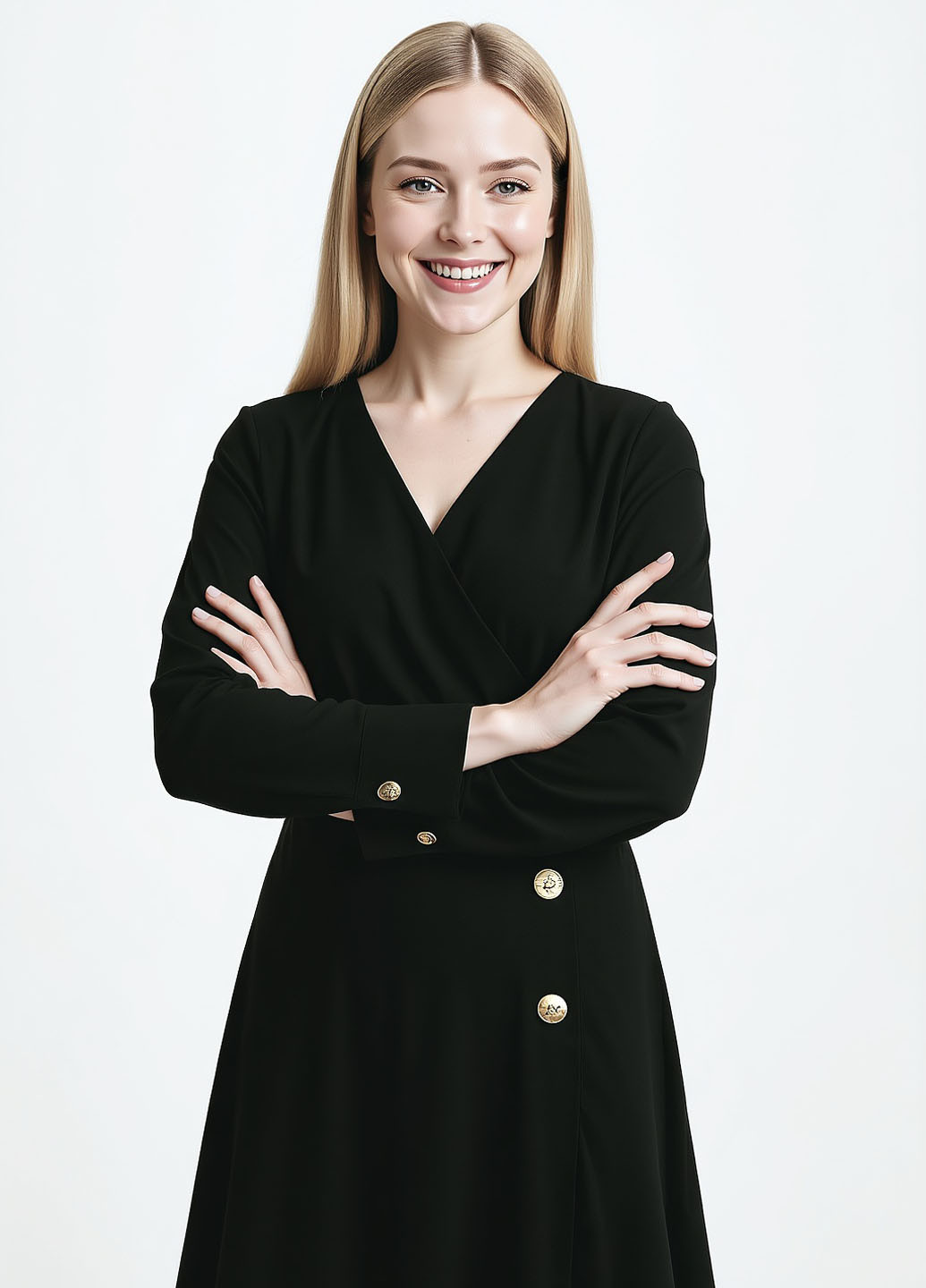 Черное кэжуал платье на запах Reserved однотонное