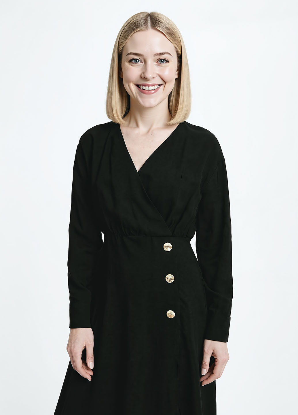 Черное кэжуал платье на запах Reserved однотонное