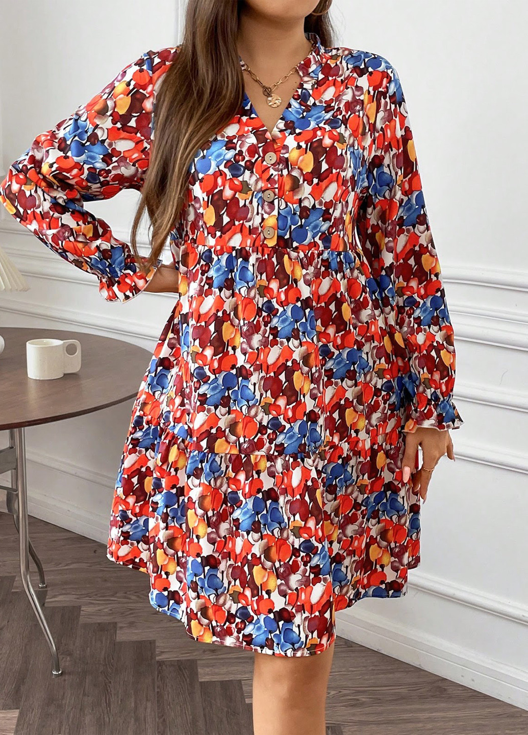 Комбинированное кэжуал платье клеш SHEIN с рисунком