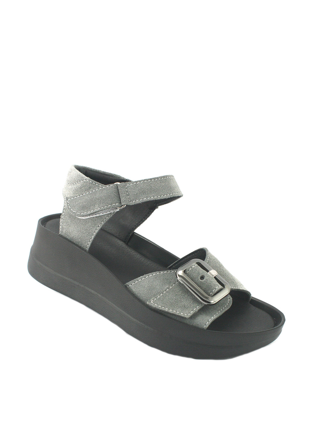 Серые босоножки Mila на липучке с пряжкой