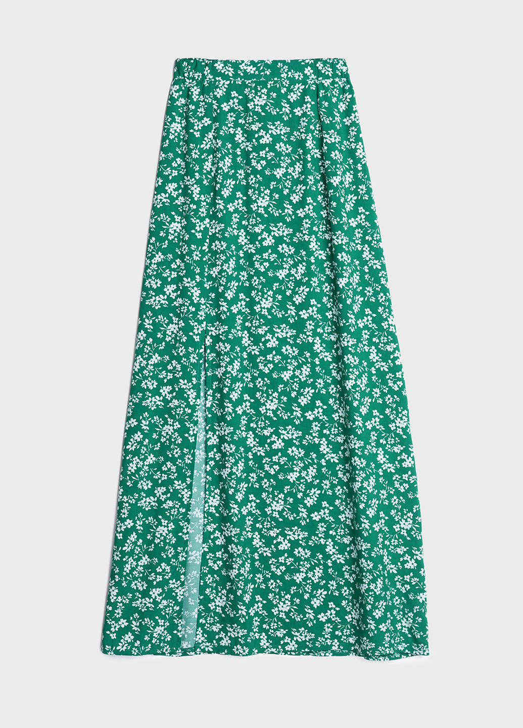 Спідниця жіноча трапеція міді з розрізом KASTA design а-силует квіткова зелена кежуал віскоза