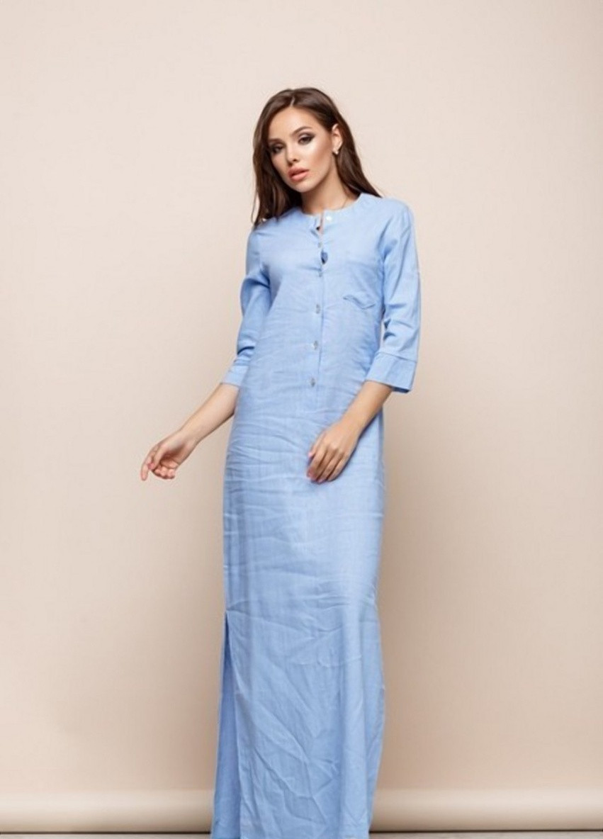 Голубое вечернее платье рубашка FashionYouWant однотонное