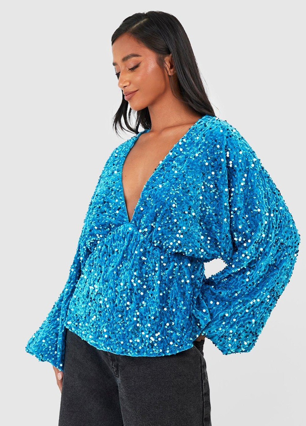 Голубая блуза с баской Boohoo