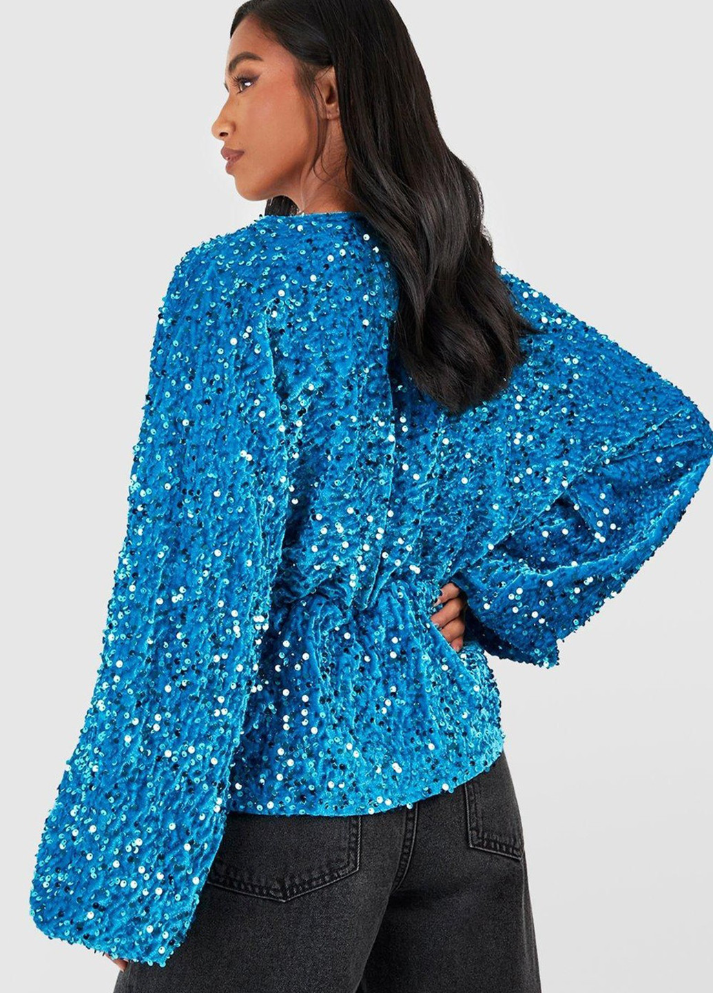 Голубая блуза с баской Boohoo