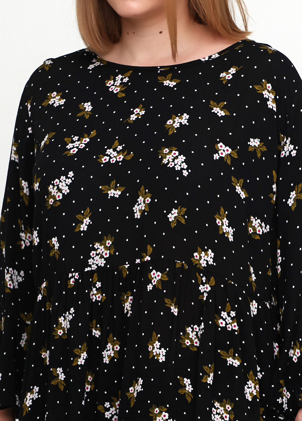 Черное кэжуал платье баллон C&A с цветочным принтом