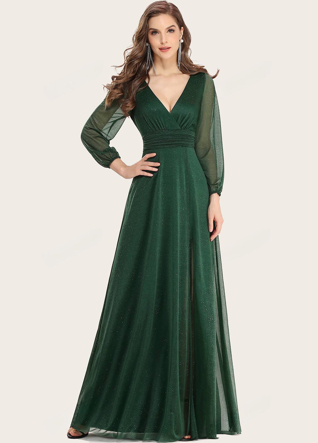 Темно-зелена святковий, вечірня сукня кльош SHEIN однотонна