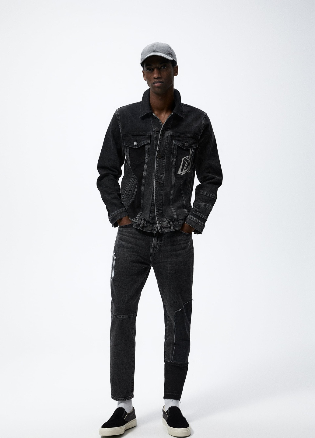 Чорна клаптикова джинсова куртка Zara