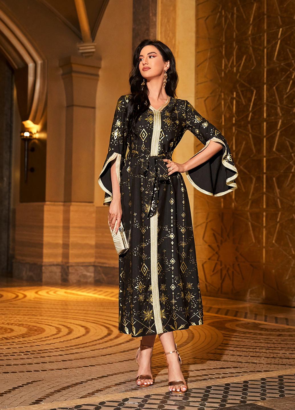 Чорна святковий сукня а-силует SHEIN з геометричним візерунком