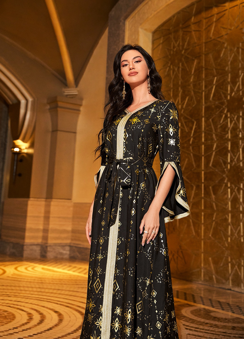 Чорна святковий сукня а-силует SHEIN з геометричним візерунком