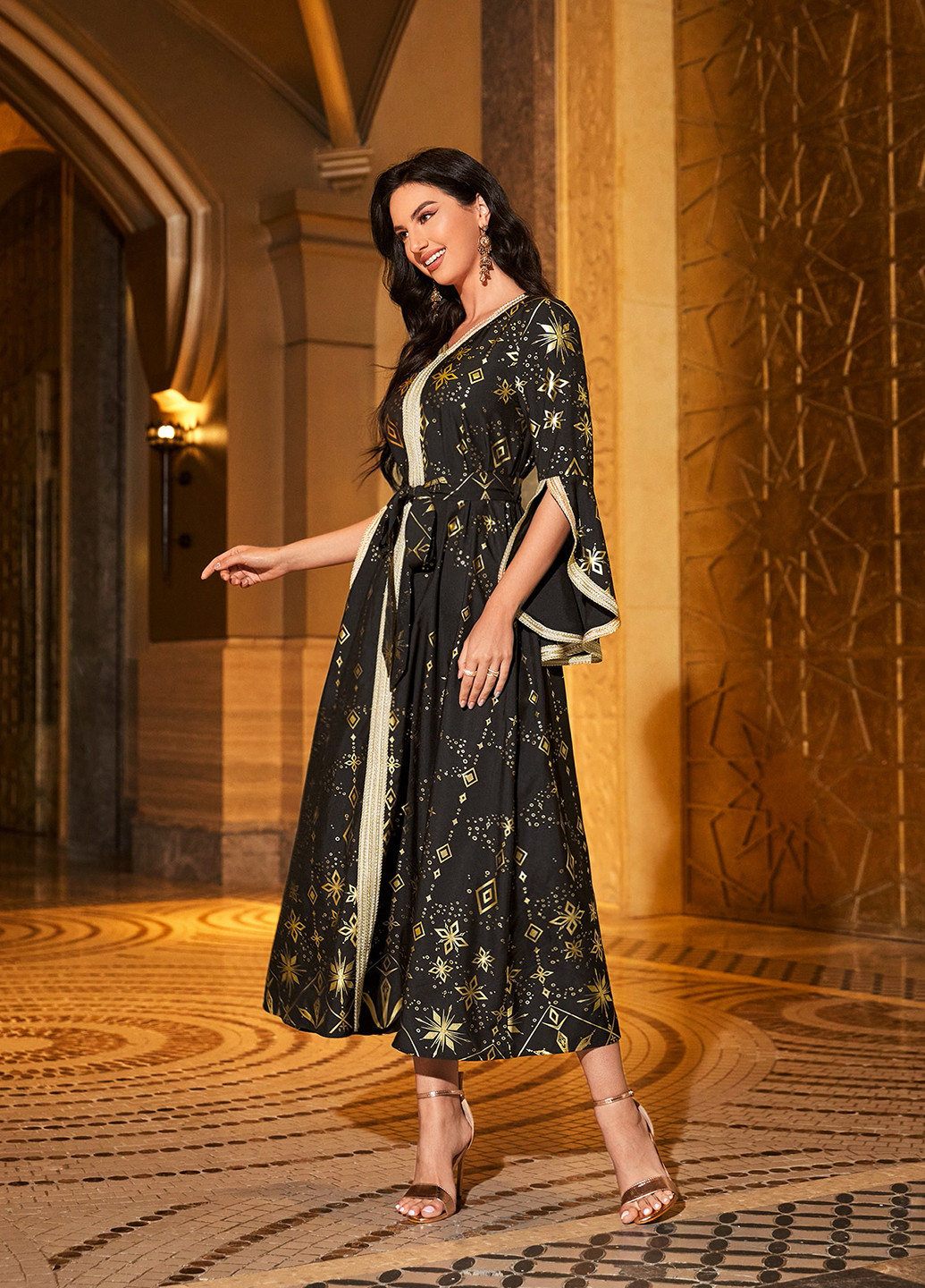 Чорна святковий сукня а-силует SHEIN з геометричним візерунком