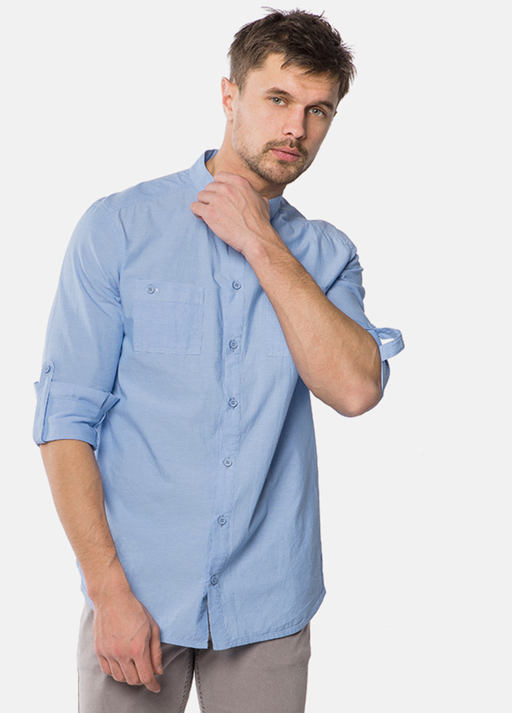 Голубой кэжуал рубашка однотонная MR 520 с длинным рукавом