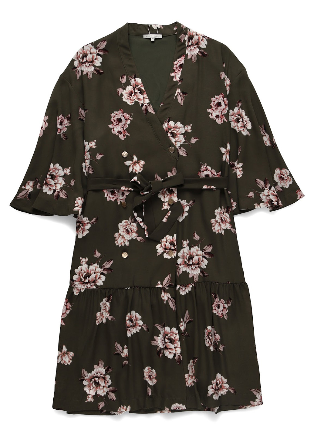 Оливковое кэжуал платье на запах MINT&BERRY с цветочным принтом