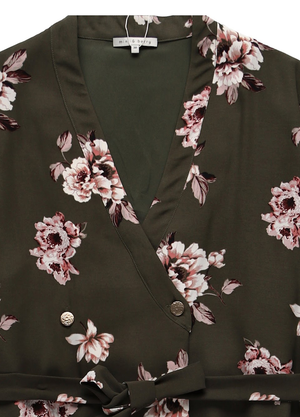 Оливковое кэжуал платье на запах MINT&BERRY с цветочным принтом