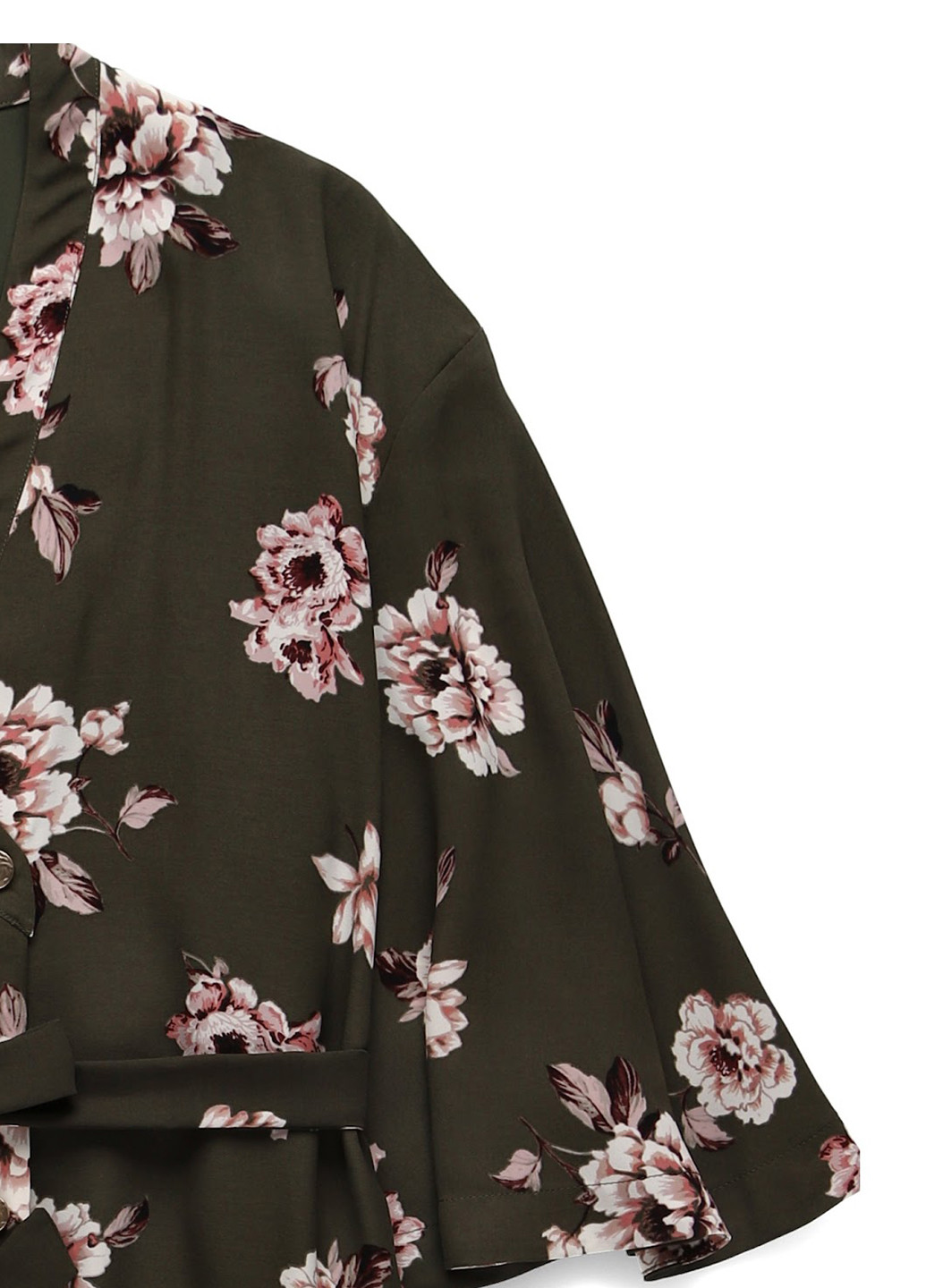 Оливковое кэжуал платье на запах MINT&BERRY с цветочным принтом