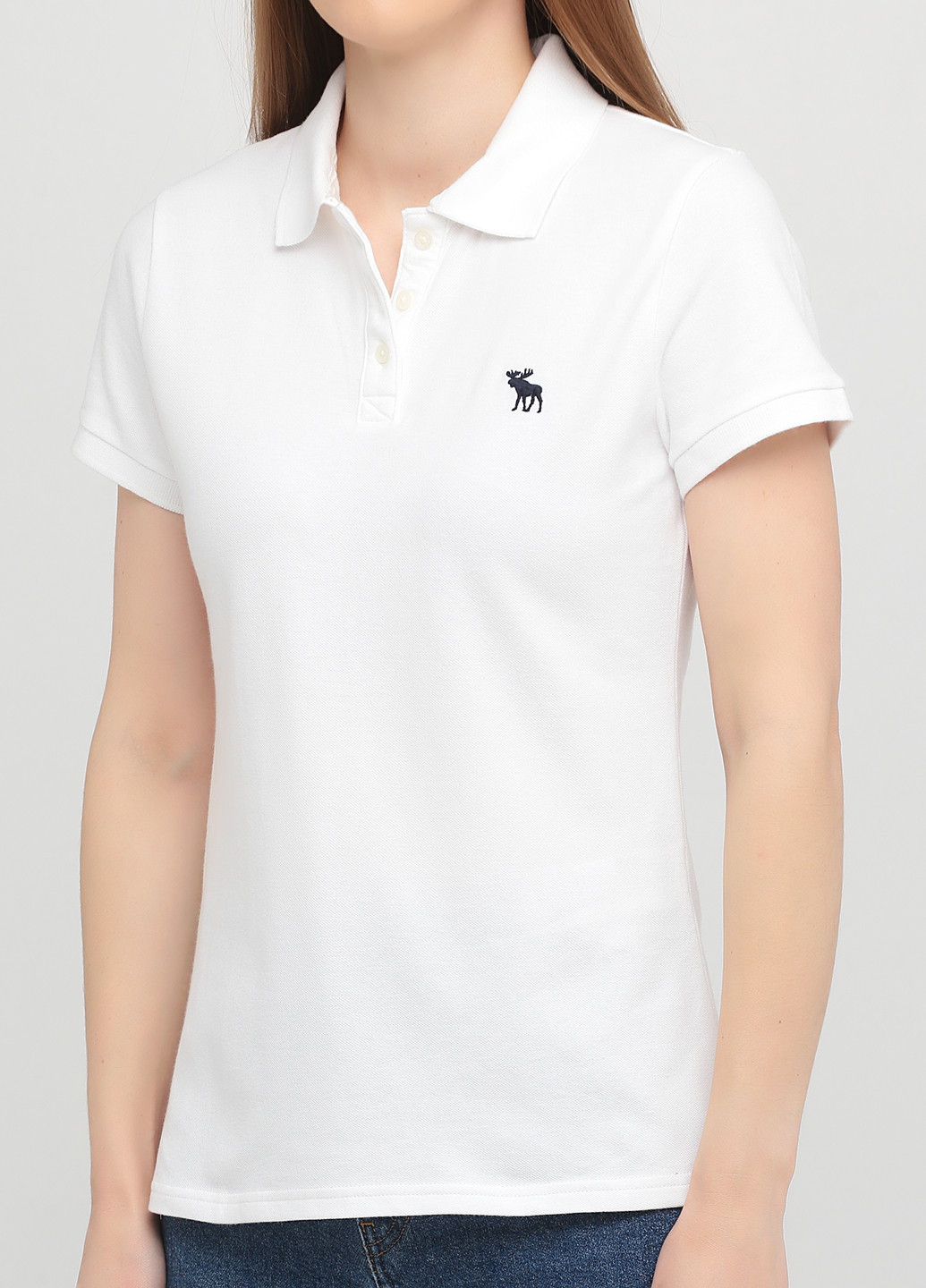 Белая женская футболка-поло Abercrombie & Fitch однотонная