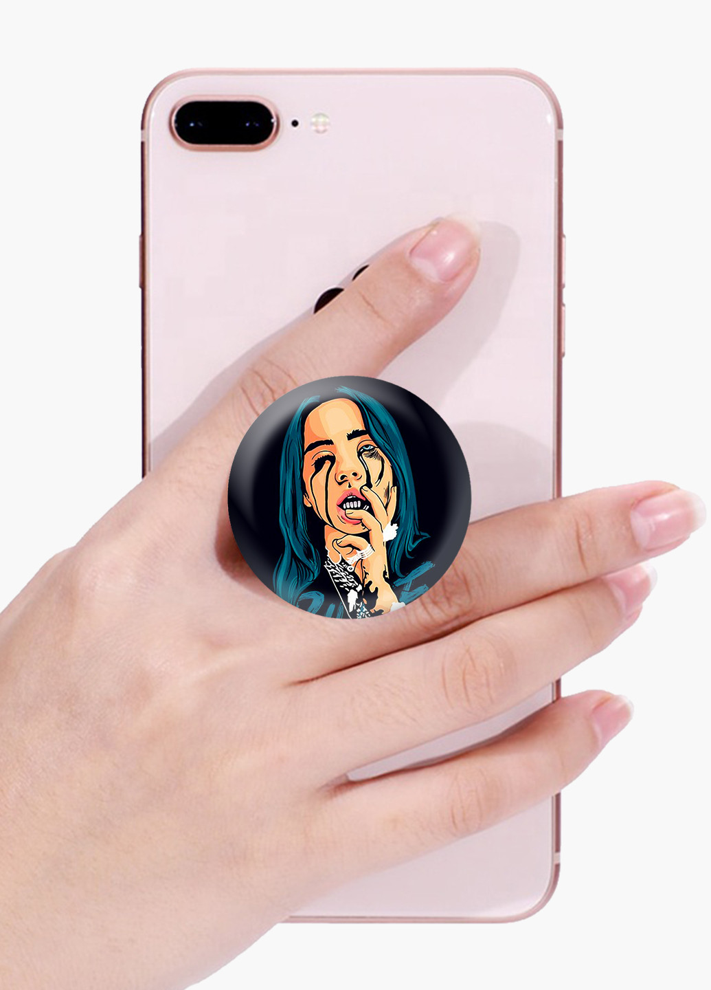 Попсокет (Popsockets) держатель для смартфона Билли Айлиш (Billie Eilish) (8754-2677) Черный MobiPrint (221548590)