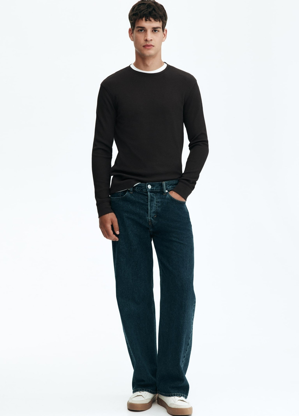 Коричневый демисезонный кэжуал лонгслив H&M однотонный